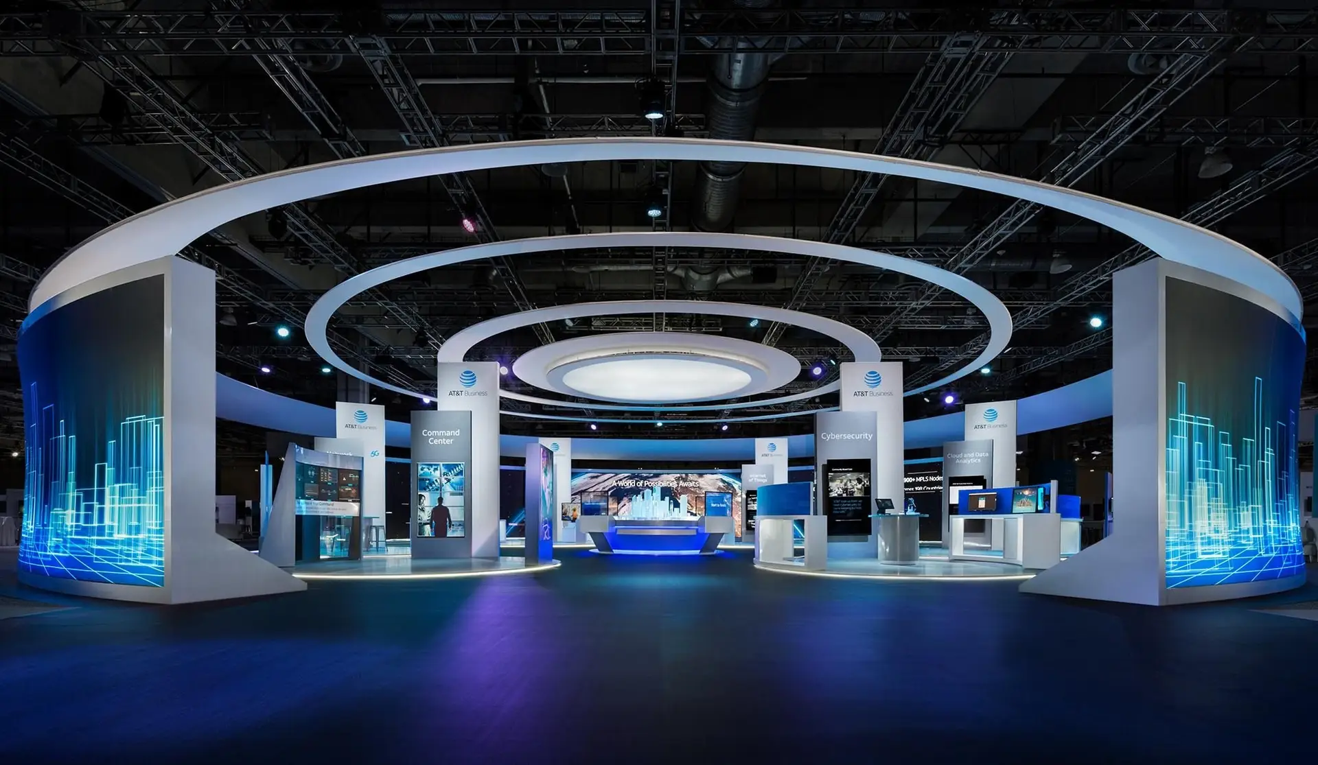 High-Tech Interactive Corporate Stand with AV Integration